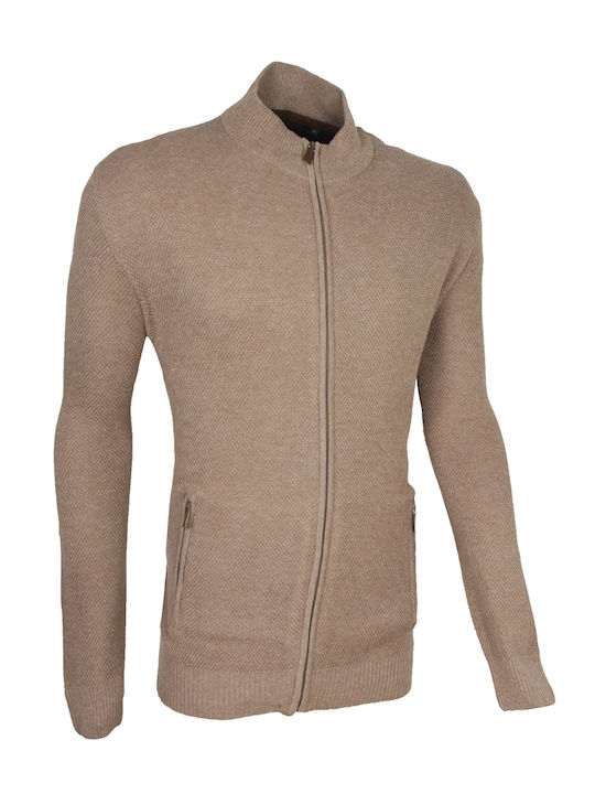 Double Men's Knitted Cardigan with Zipper Beige