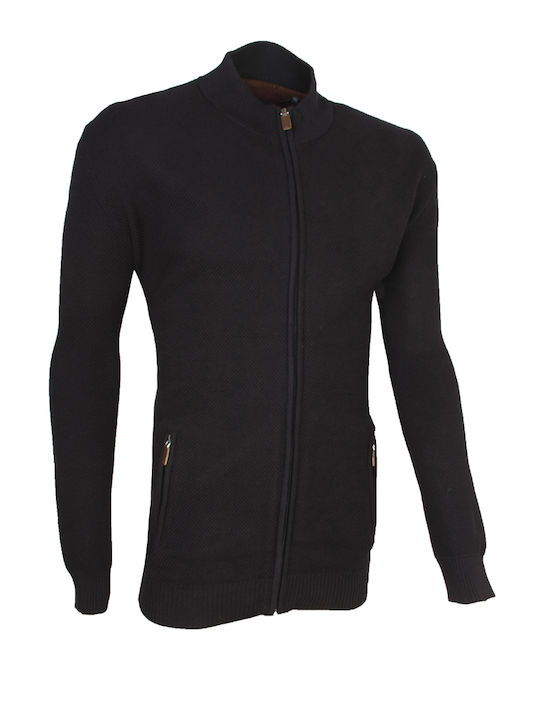 Double Men's Knitted Cardigan with Zipper Black