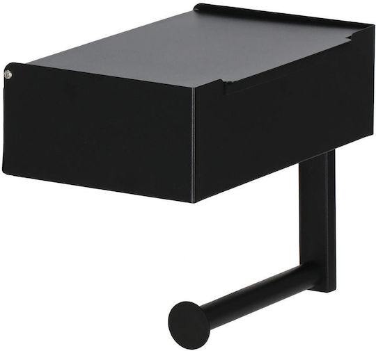 Suport de hârtie igienică din oțel cu sertar de depozitare, sistem de montare inclus, 22cm, negru bej