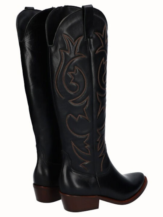 Leather Cowboy Boots with Zipper Black