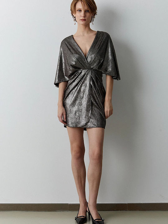 Rochie Mini De Seara Wrap-Around Argintie