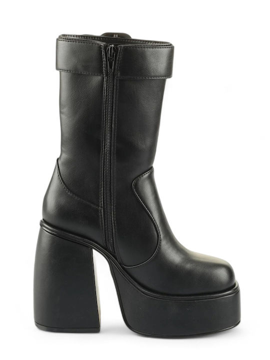Heart Leather Women's Ankle Boots with High Heel Black