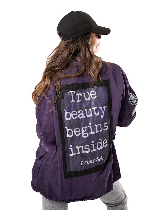 Ayios Women's Short Lifestyle Jacket for Winter Dark Purple