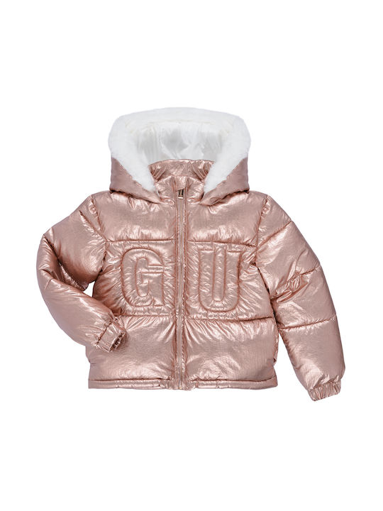 Guess Kids Quilted Jacket with Hood Pink