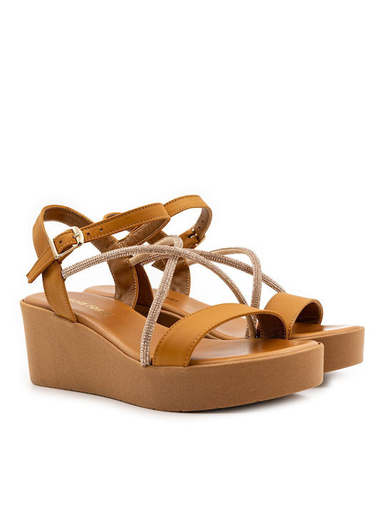 Nikola Rossi Women's Leather T-Strap Platforms Tabac Brown