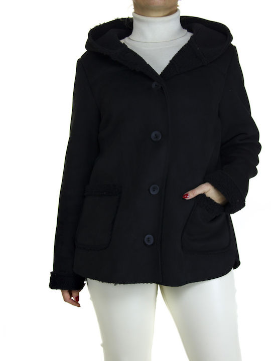 Emporio Co. Women's Short Lifestyle Mouton Jacket for Winter Black