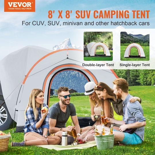 Vevor Camping Tent Tunnel Car Grey with Double Cloth 3 Seasons for 8 People 240x240x230cm