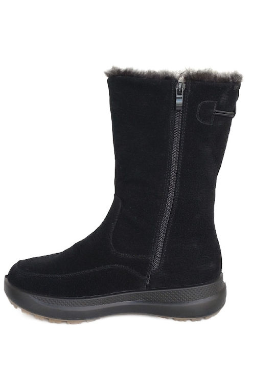 Suede Women's Ankle Boots with Fur Black