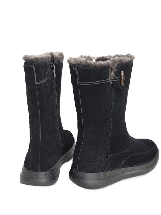 Suede Women's Ankle Boots with Fur Black