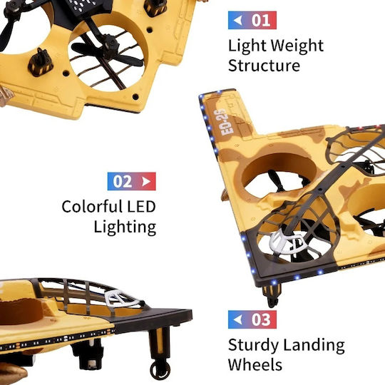 Iuni E0-26 Avion cu Telecomandă Bombardier Invizibil Acrobații 360° Giroscop Rezistent la Impacturi Luminile LED