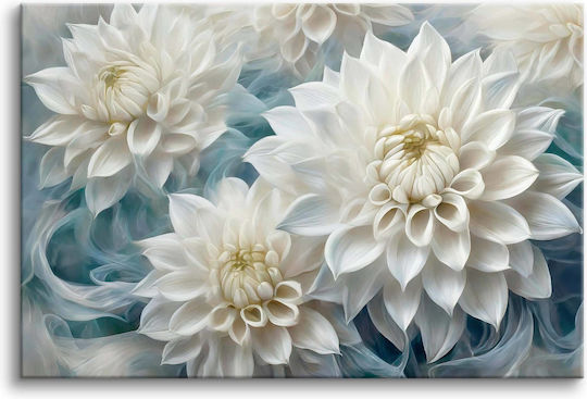 Tablou Decorativ Floral pentru Perete Living Flori de Dahlia Albe 80x120