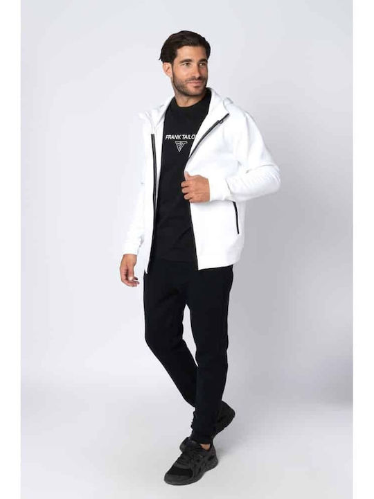 Frank Tailor Men's Sweatshirt Jacket with Hood WHITE