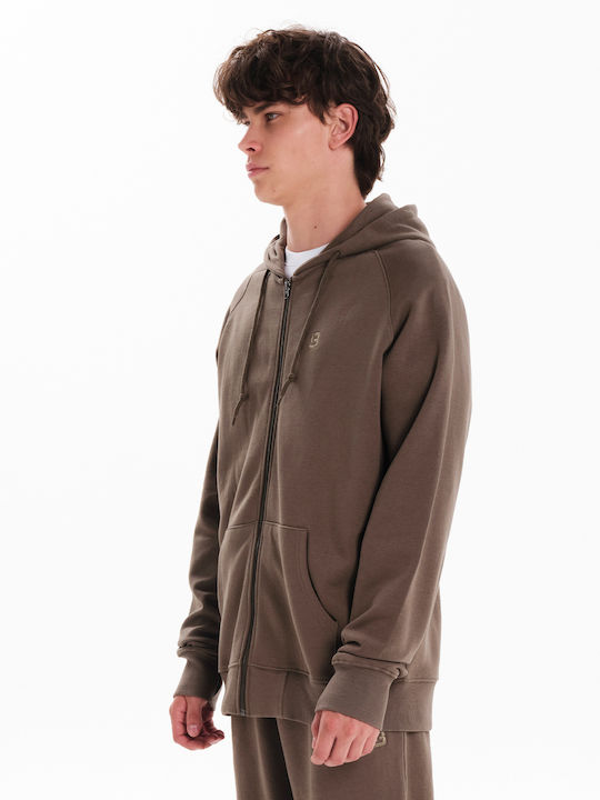 Basehit Men's Sweatshirt Jacket with Hood and Pockets Olive Green