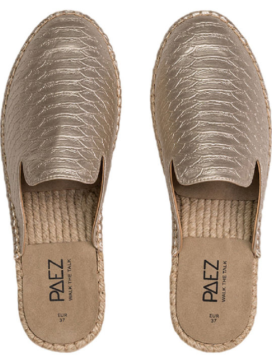 Piele Mule cu Toc în Culoare Auriu