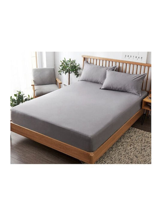 Чаршаф King Size с Ластик 180x200+20см. Сив
