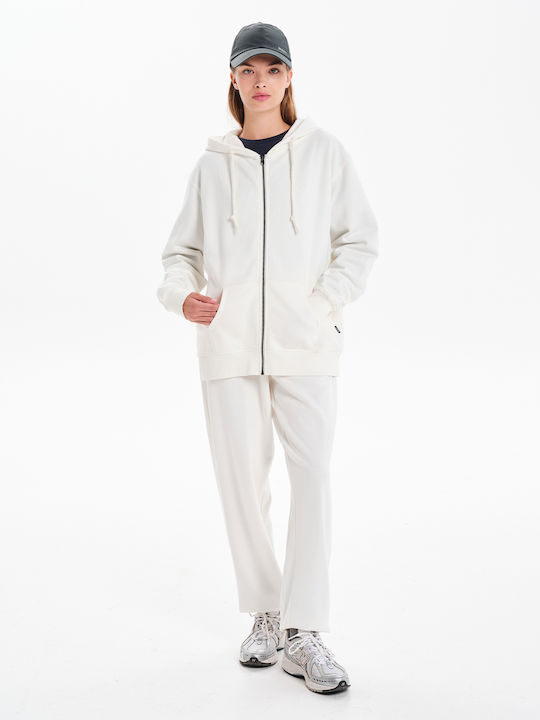 Long Women's Sweatshirt Jacket Hooded White