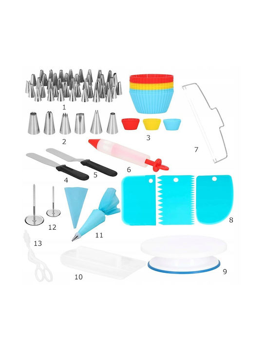 Set de Patiserie Platou Rotativ 106 Piese Șabloane Decorare Prăjituri