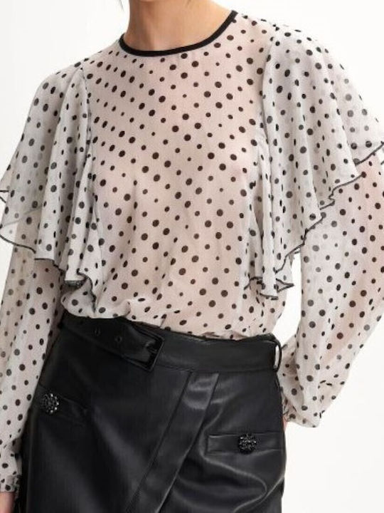 Damen Bluse Polka Dot Off White