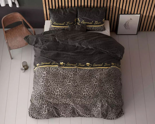 Sleeptime Σετ Παπλωματοθήκη Διπλή με 2 Μαξιλαροθήκες 200x220cm Μαύρο