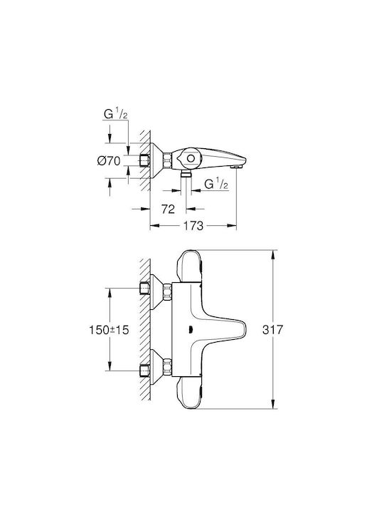 Grohe Grohtherm 1000 Mixer Wall-mounted Thermostatic Bath Shower 317 Mm Matte Black