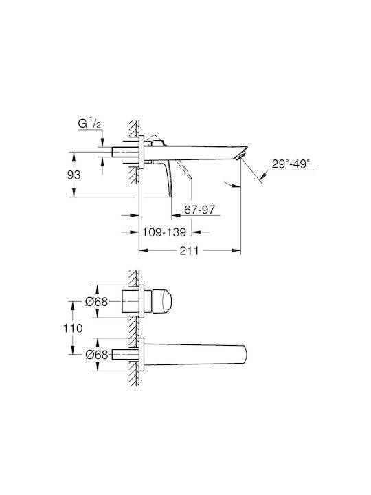Grohe Eurosmart Mixer Wall-mounted Sink Concealed Installation Without Internal Body 211 Mm Matte Black