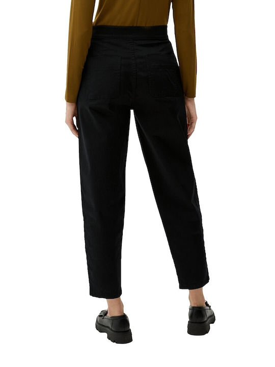 s.Oliver Women's Cotton Capri Trousers in Loose Fit Black