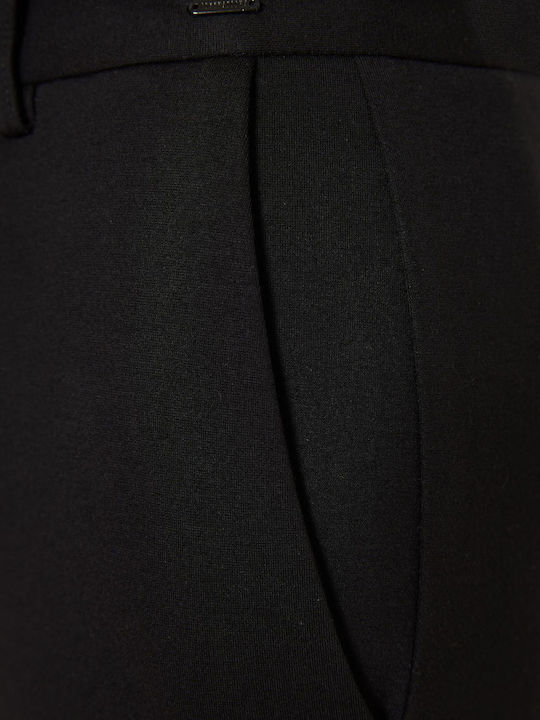 Damen Hoch tailliert Stoff Capri Hose Schwarz