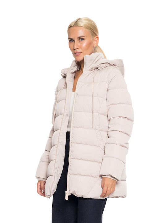 Splendid Women's Short Lifestyle Jacket for Winter with Hood Lt Beige