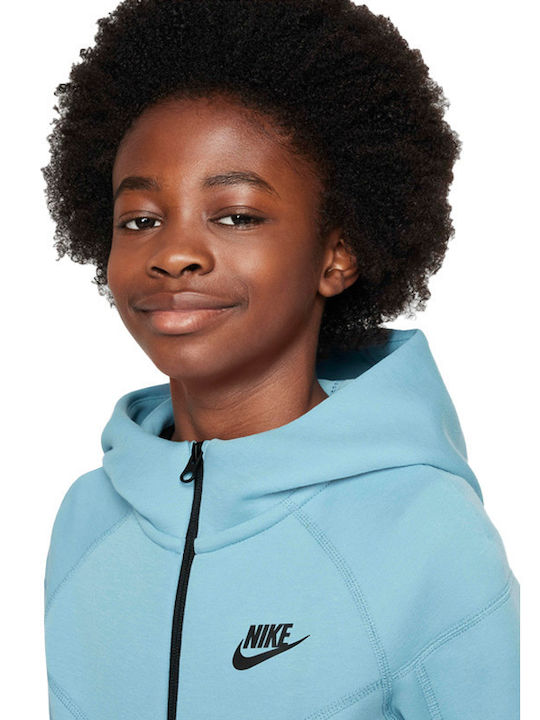 Sportswear Kids Cardigan Cotton Hooded Blue