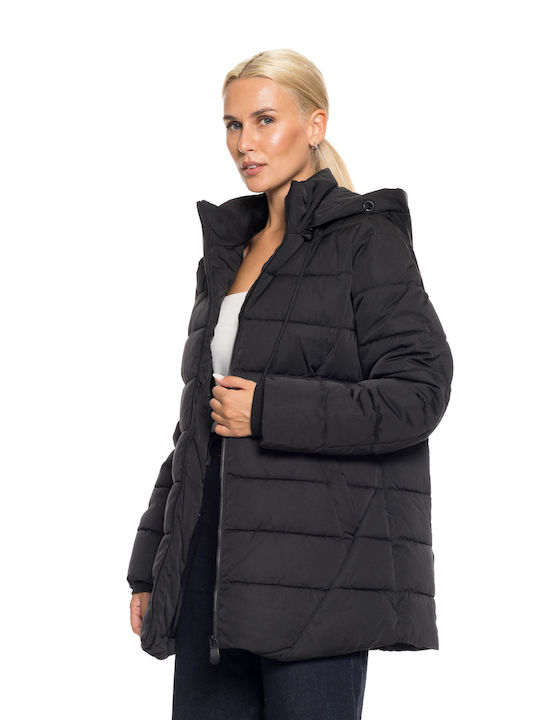 Splendid Women's Short Lifestyle Jacket for Winter with Hood Black