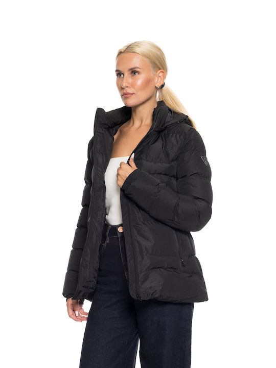 Splendid Women's Short Lifestyle Jacket for Winter with Hood Black