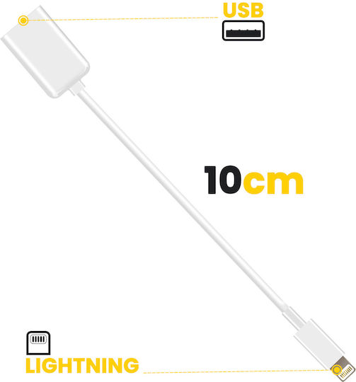 Adaptor Încărcător Avizar USB Femelă la Toning Masculin Alb