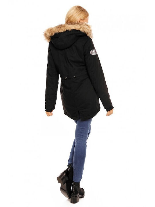 Women's Short Puffer Jacket for Winter with Hood Black
