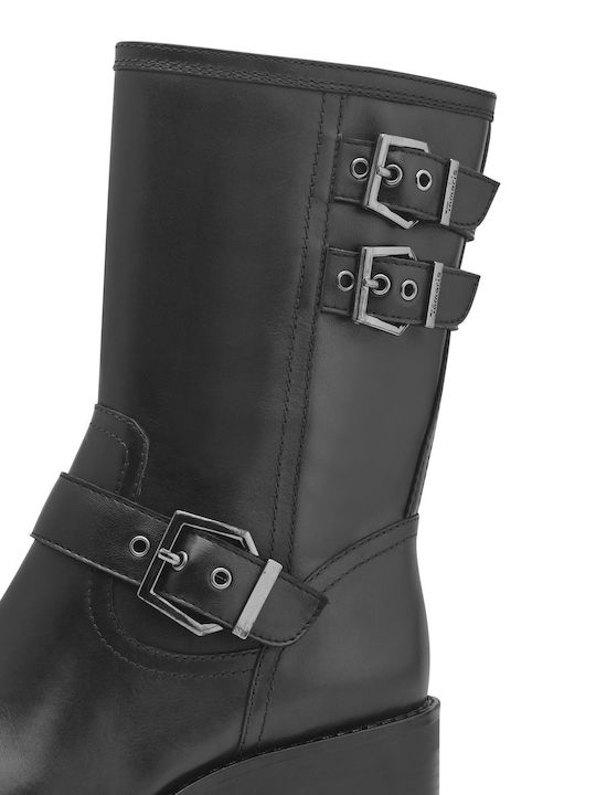 Leder Stiefeletten Damen Schwarz