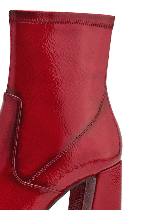 Women's Ankle Boots made of Patent Leather with Medium Heel Red