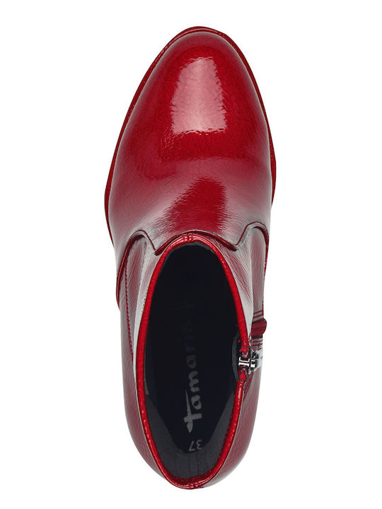 Women's Ankle Boots made of Patent Leather with Medium Heel Red
