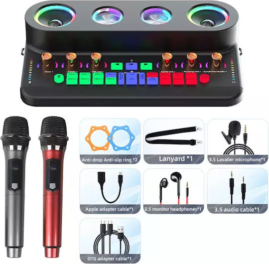 Karaoke System with Wireless Microphones in Black Color