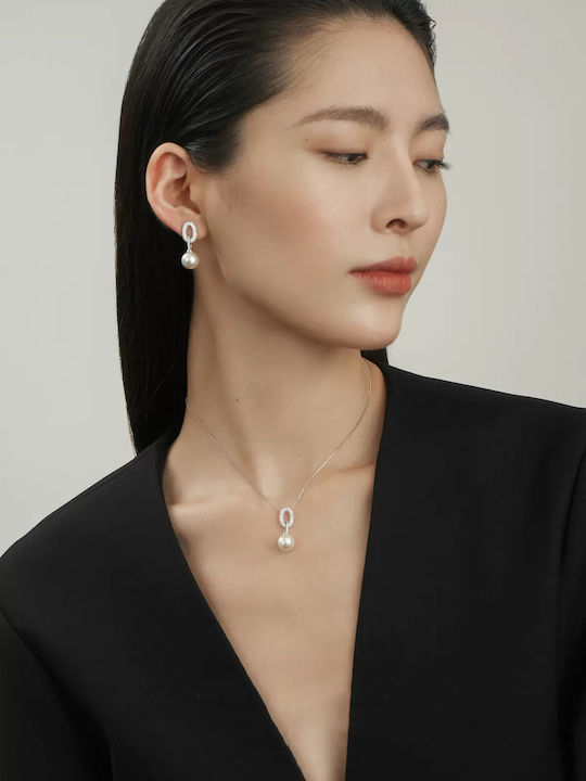 Set with Necklace & Earrings from Silver with Stones and Pearls