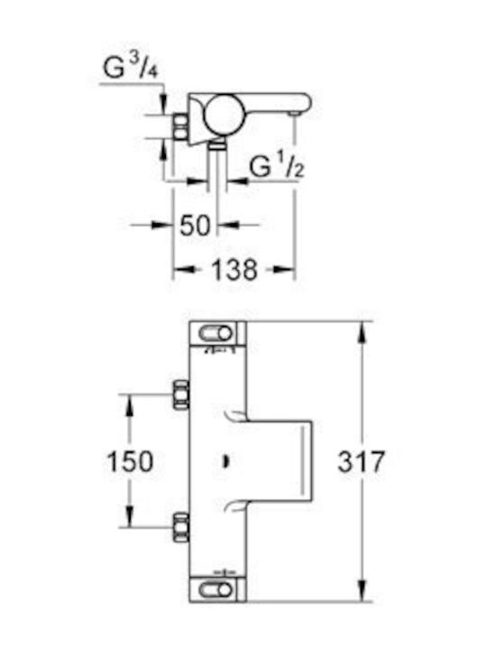 Grohe Grohtherm 2000 34175001 Mixer Bath Shower Thermostatic Wall Mounted Chrome