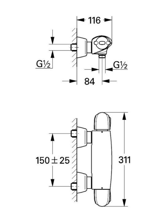 Grohe Grohtherm 3000 34679000 Mischbatterie Bad Dusche Thermostat Wandmontiert Chrom