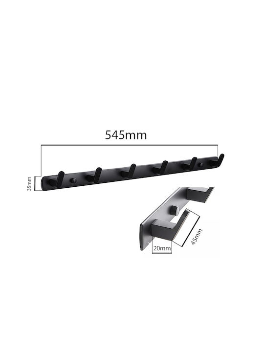 Metal Wall Hanger 6 Hooks Black 54.5x3.5cm