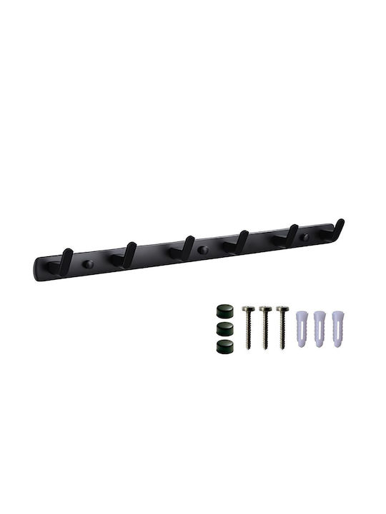 Metal Wall Hanger 6 Hooks Black 54.5x3.5cm