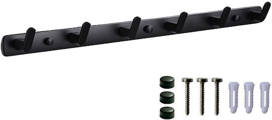 Metal Wall Hanger 6 Hooks Black 54.5x3.5cm