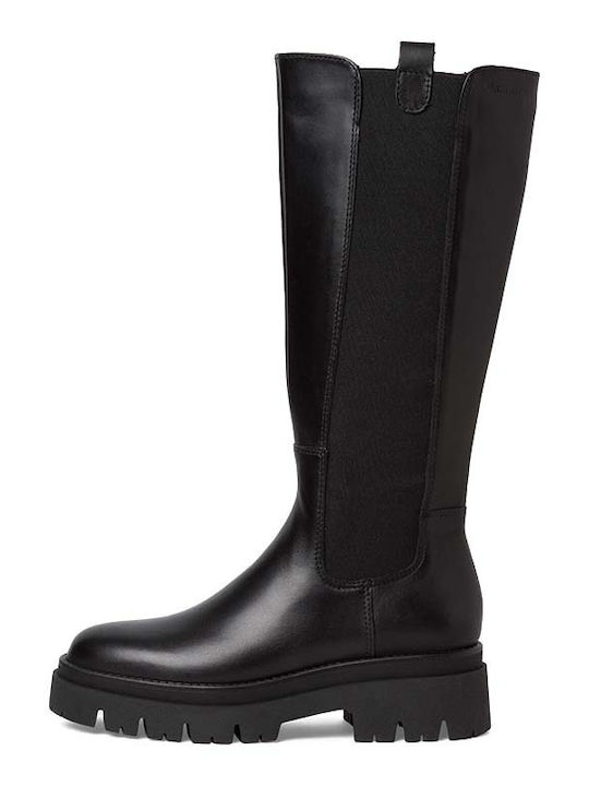 Tamaris Leder Damenstiefel mit mittlerem Absatz Schwarz