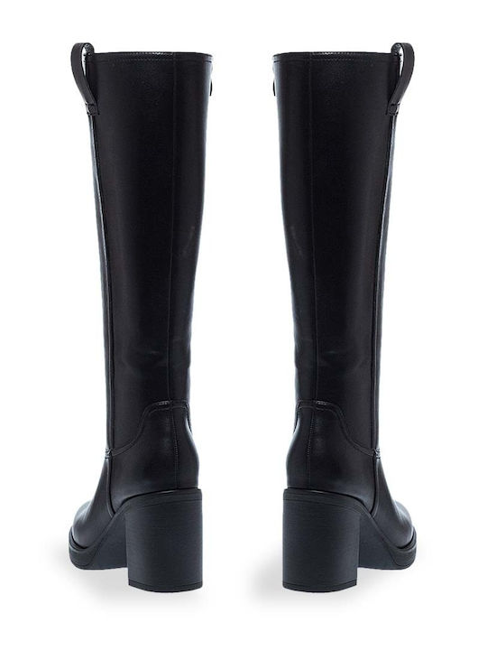 Synthetic Leather Women's Boots with Zipper Black