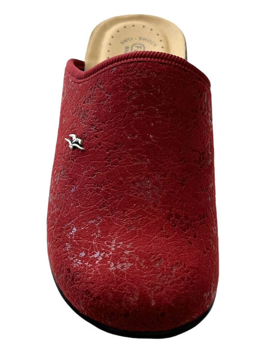 Fly Flot Anatomical Leather Women's Slippers in Red color