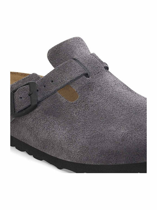 Boston Suede Ανατομικές Δερμάτινες Γυναικείες Παντόφλες Γκρι