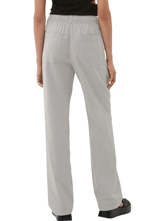 Damen Hoch tailliert Stoff Hose mit Gummizug Light Grey