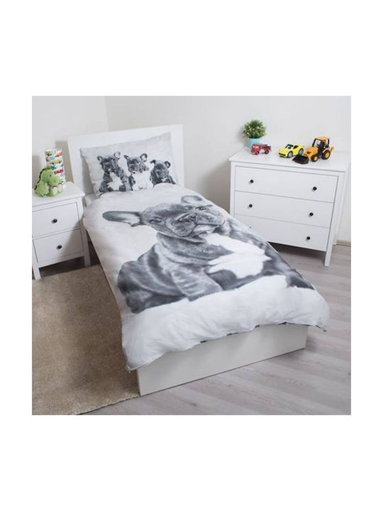 Set Kinderbettbezüge Einzel Weiß/Grau
