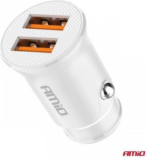 AMiO Φορτιστής Αυτοκινήτου 10.5W 2.1A με Θύρες: 2xUSB μαζί με Καλώδιο Ενσωματωμένο Λευκός